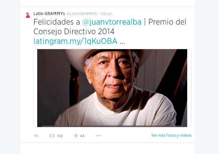 Grammy Latino felicitó a Juan Vicente Torrealba