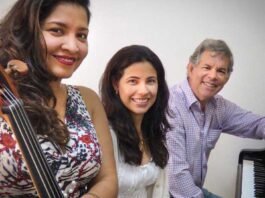 María Alejandra Limardo y Ricardo Gómez (pianistas) y Elvia Giraldo (violoncello)
